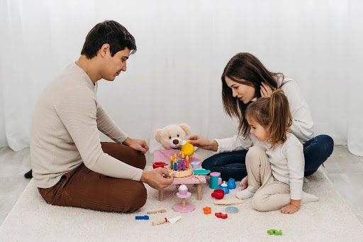 Family playing with toys